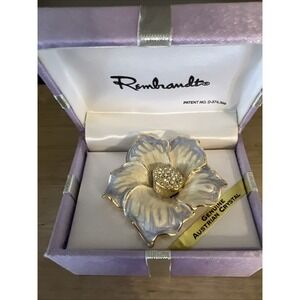 Rembrandt periwinkle blue and ivory enamel magnolia flower brooch Australian NIB